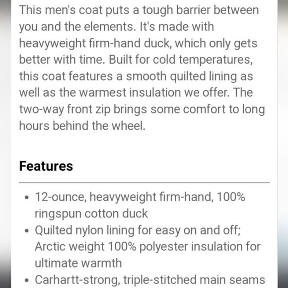 Carhartt Arctic Weight Duck Coat with Quilted Lining Corduroy Collar LG 44 - Picture 13 of 16